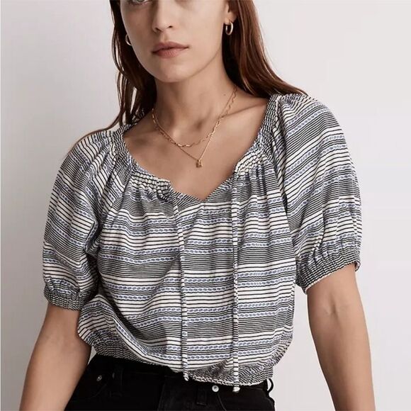 MADEWELL | NEW Jacquard Keyhole Cropped Top Tranquil Ocean Stripe Women’s Medium - Picture 1 of 12
